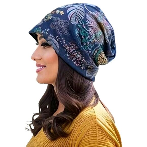 Gorgeous Blue Boho Print Beanie Hat or Headband - Picture 1 of 4
